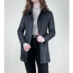 M0851 Waxed Cotton Faux Leather Peacoat Preppy Field Barn Utility Jacket Coat